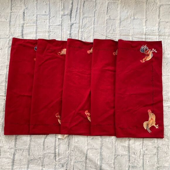 Williams Sonoma 5 napkin bundle 100% cotton rooster print red 20x19 - Picture 7 of 7